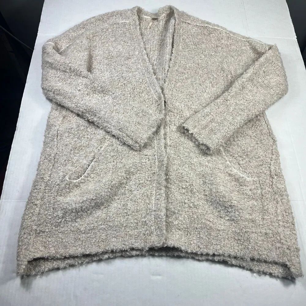 Free People Snap Button Cardigan Boucle Cozy Alpaca Soft Knit Comfort Sweater L